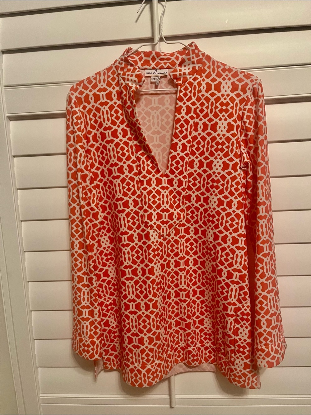 Jude Connally Geometric Tunic Top Coral & White Size Sm